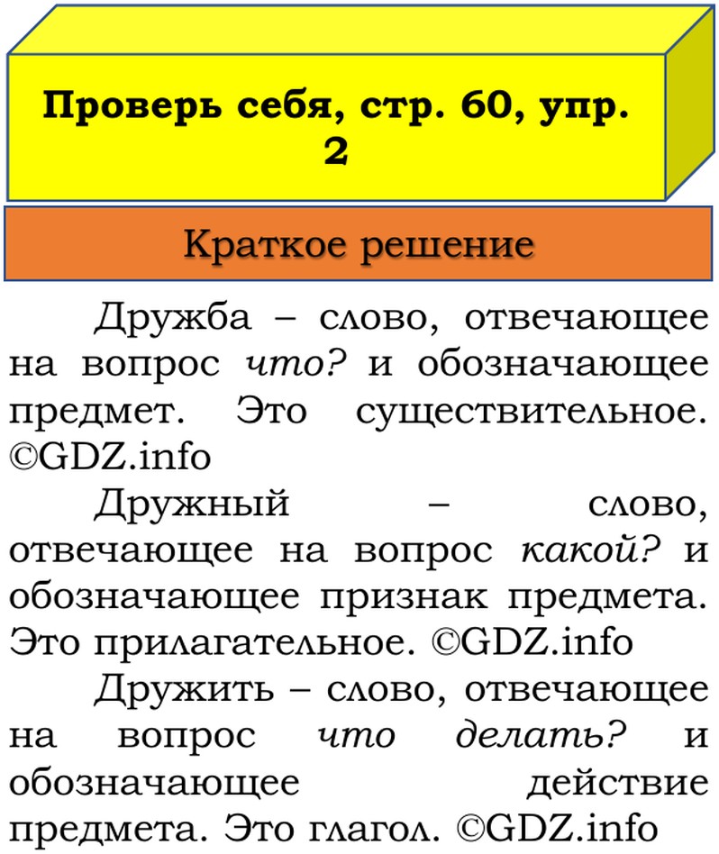 Фото решения 1: Проверь себя, страница 60 №2, Часть 2 из ГДЗ по Русскому языку 3 класс: Канакина В.П. 2019г. Фото решения 1: Проверь себя, страница 60 №2, Часть 2 из ГДЗ по Русскому языку 3 класс: Канакина В.П. 2019г.