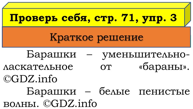 Фото решения 1: Проверь себя, страница 71 №3, Часть 1 из ГДЗ по Русскому языку 3 класс: Канакина В.П. 2019г. Фото решения 1: Проверь себя, страница 71 №3, Часть 1 из ГДЗ по Русскому языку 3 класс: Канакина В.П. 2019г.
