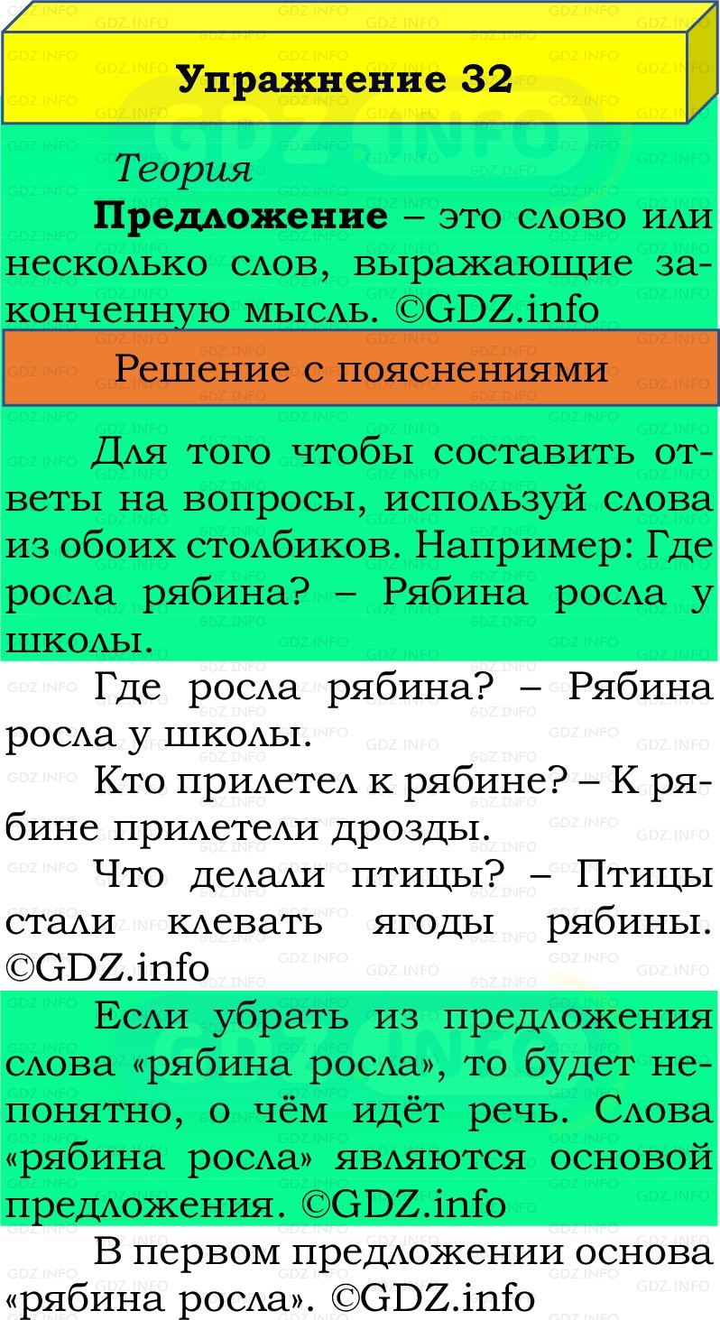 Фото решения 2: Номер №32, Часть 1 из ГДЗ по Русскому языку 2 класс: Канакина В.П. 2022г. Фото решения 2: Номер №32, Часть 1 из ГДЗ по Русскому языку 2 класс: Канакина В.П. 2022г.