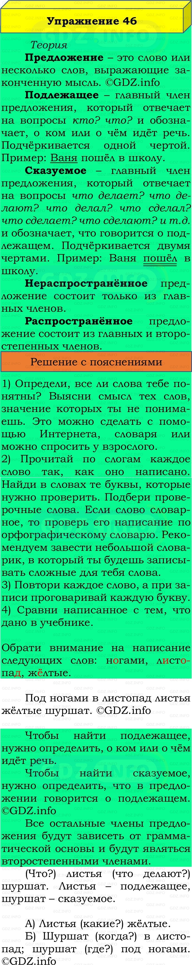Фото решения 2: Номер №46, Часть 1 из ГДЗ по Русскому языку 2 класс: Канакина В.П. 2022г. Фото решения 2: Номер №46, Часть 1 из ГДЗ по Русскому языку 2 класс: Канакина В.П. 2022г.
